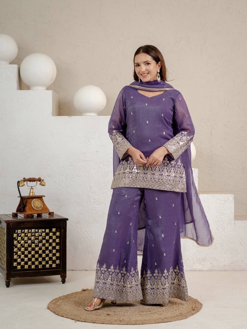 LadyVastara Elegant Embroidered Crunchy Silk Kurta Set with Fancy Dupatta