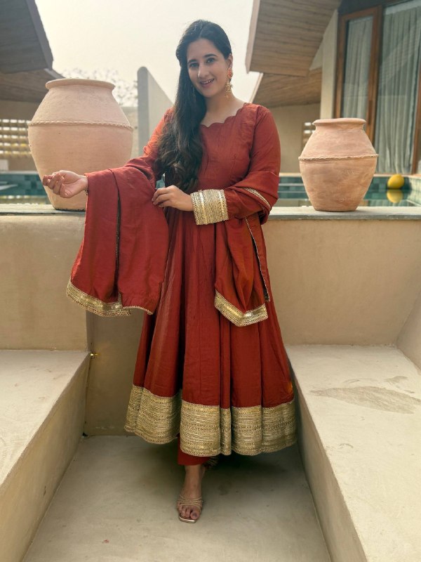 LadyVastara Heavy NC Vichitra Embroidered Anarkali Suit Set with Pant & Sequence Dupatta