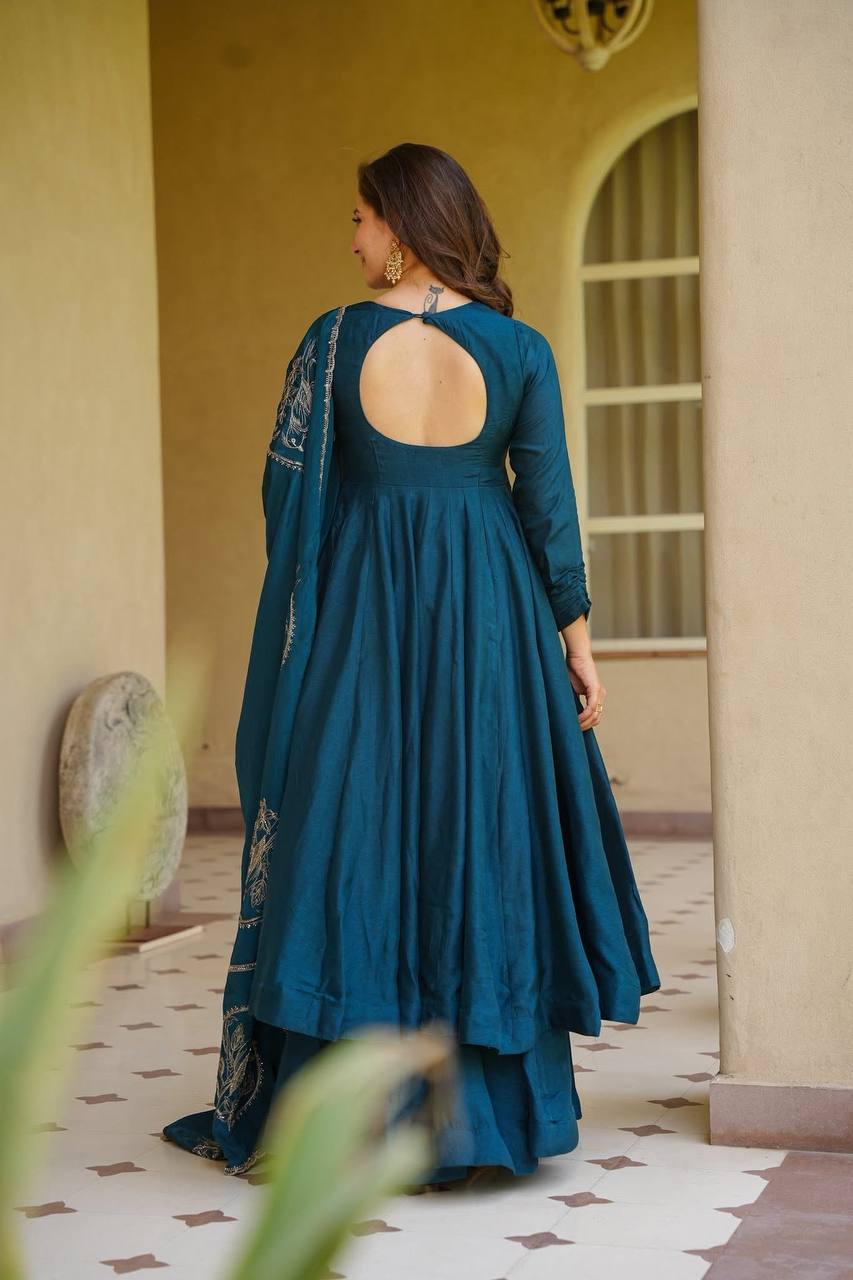 LadyVastara Premium Heavy Vichitra Silk Anarkali Suit Set