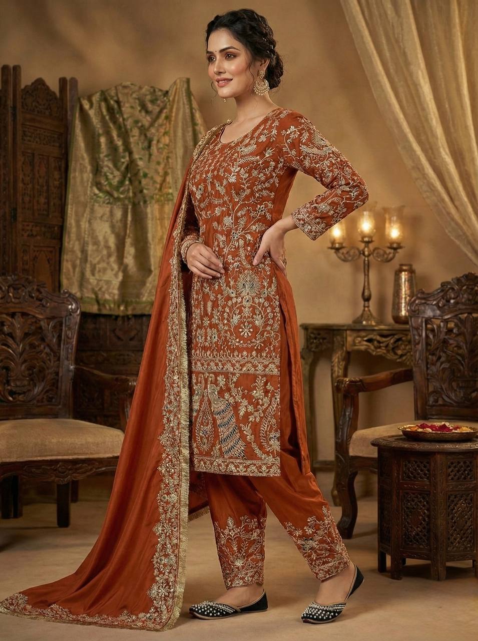 LadyVastara Designer Crepe Silk Suit with Embroidery Dupatta