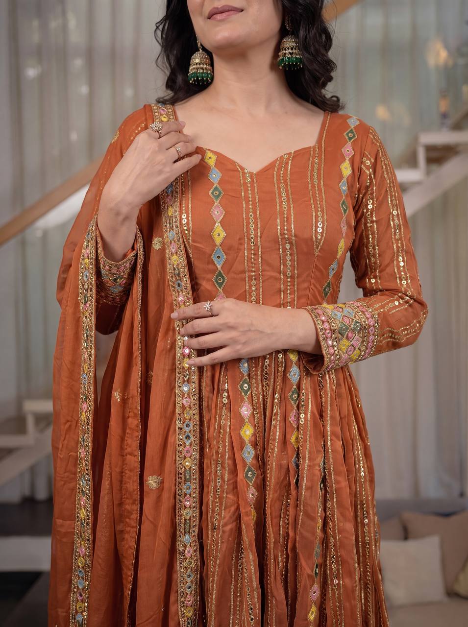 LadyVastara Designer Faux Blooming Georgette Embroidered Anarkali Suit with Pant & Dupatta