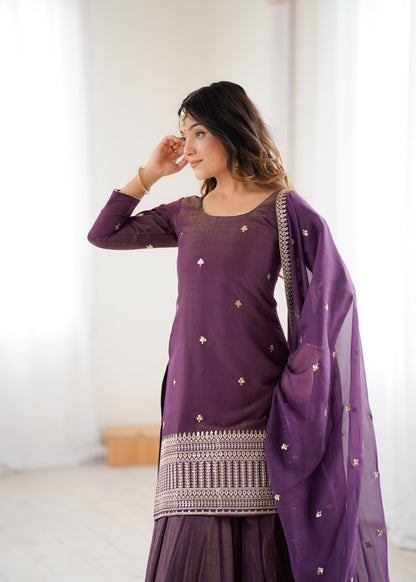 LadyVastara Designer Chanderi Silk Kurta Lehenga Set