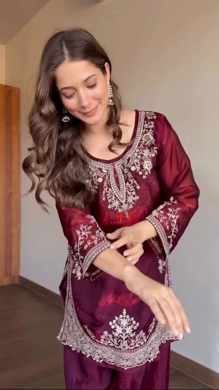 LadyVastara Elegant Fendy Silk Sharara Set with Sequin Embroidery