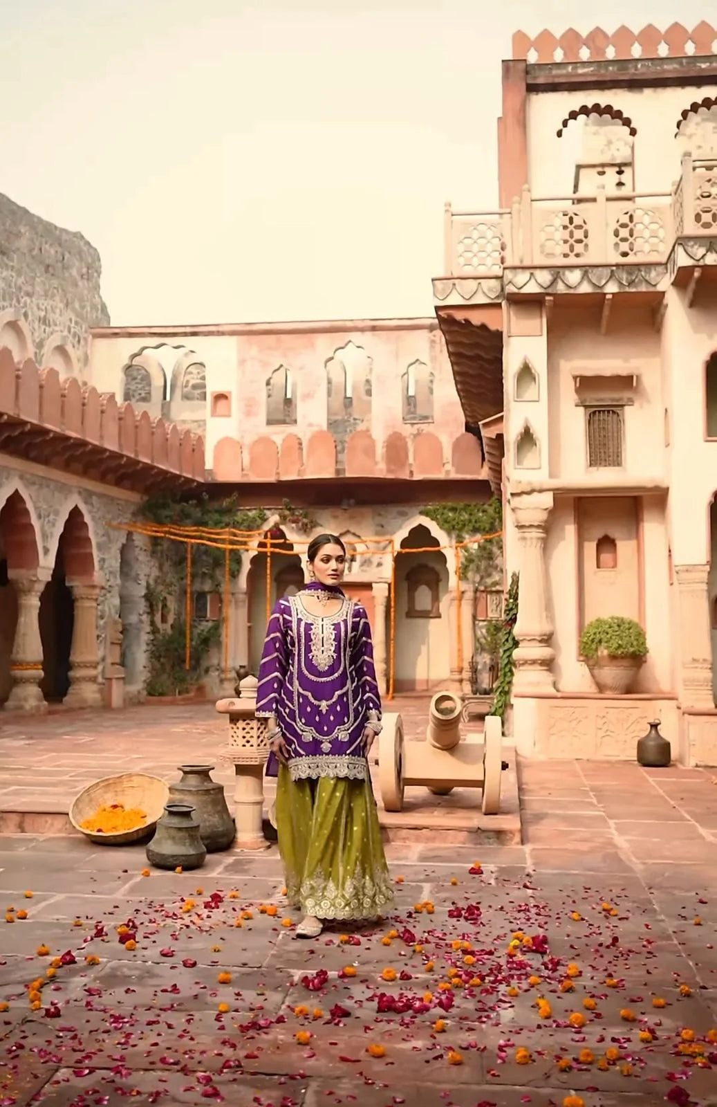 LadyVastara purple-yellow Sharara suit that is ideal for this festive season