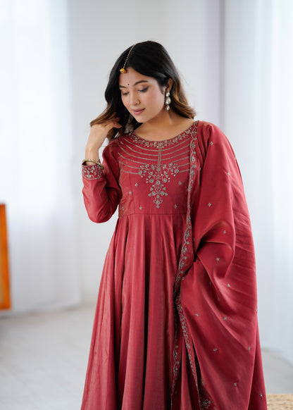 LadyVastara Luxury Chanderi Silk Anarkali Suit with Beads Handwork