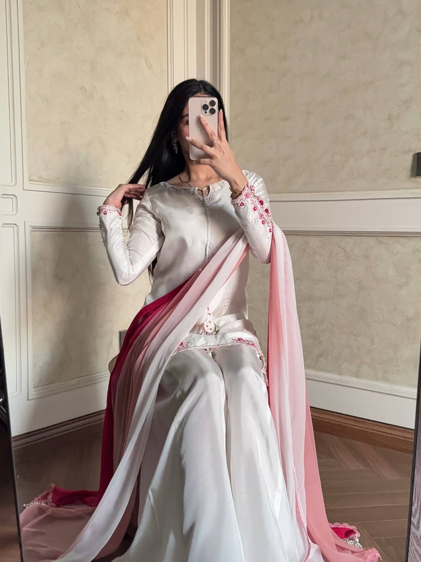 LadyVastara Luxury Party Wear Embroidered Kurta Palazzo Set with Shaded Dupatta