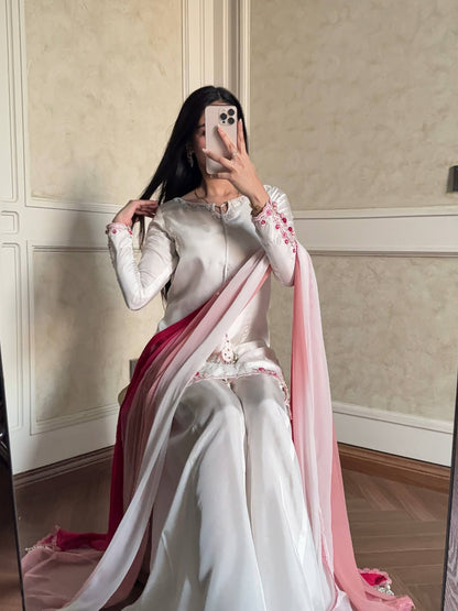 LadyVastara Luxury Party Wear Embroidered Kurta Palazzo Set with Shaded Dupatta