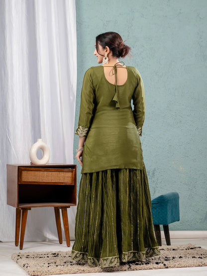 LadyVastara Elegant Chinnon Sharara Set with Intricate Embroidery