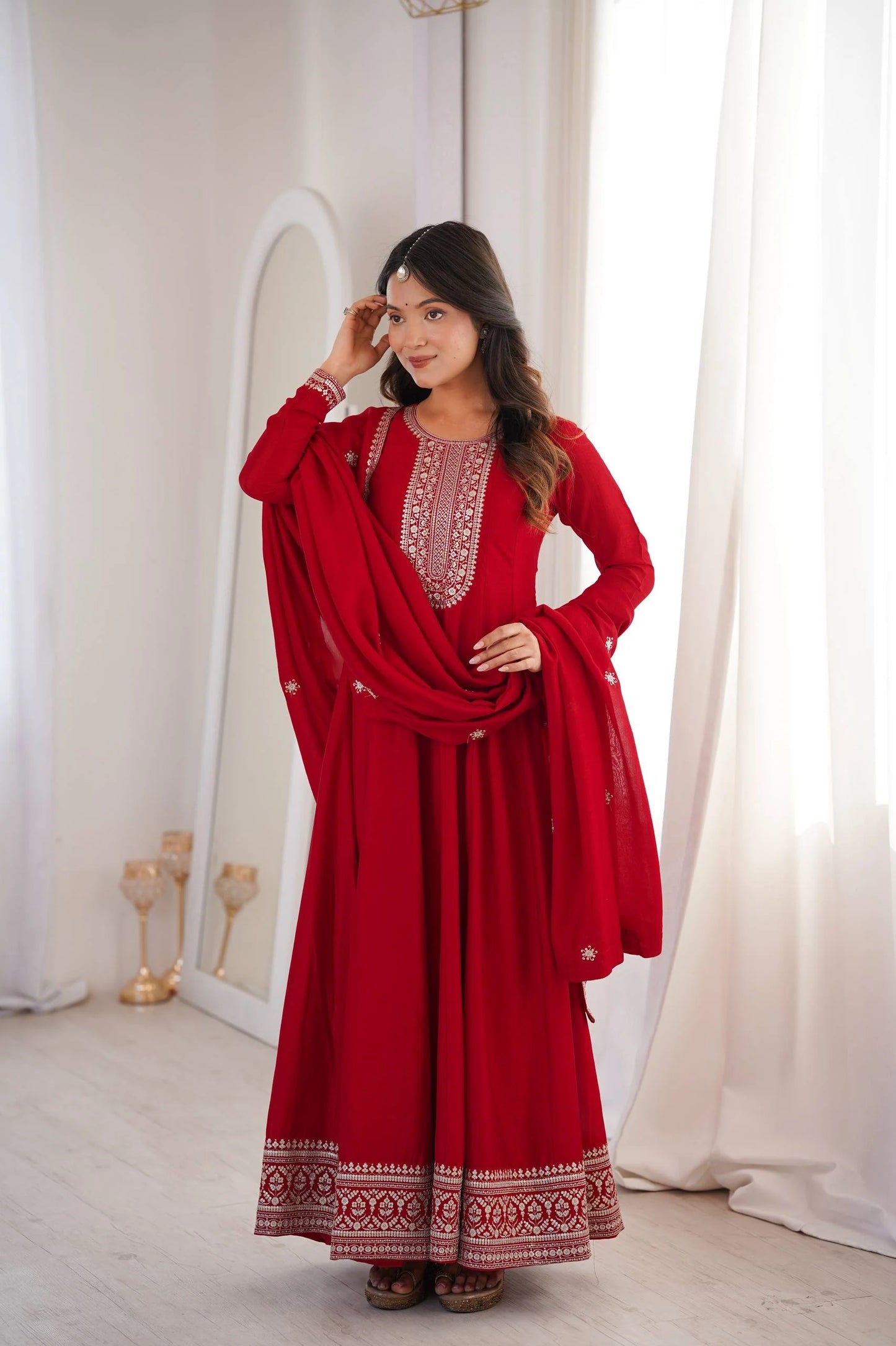 LadyVastara Designer Vichitra Silk Full Kali Anarkali Gown with Dupatta