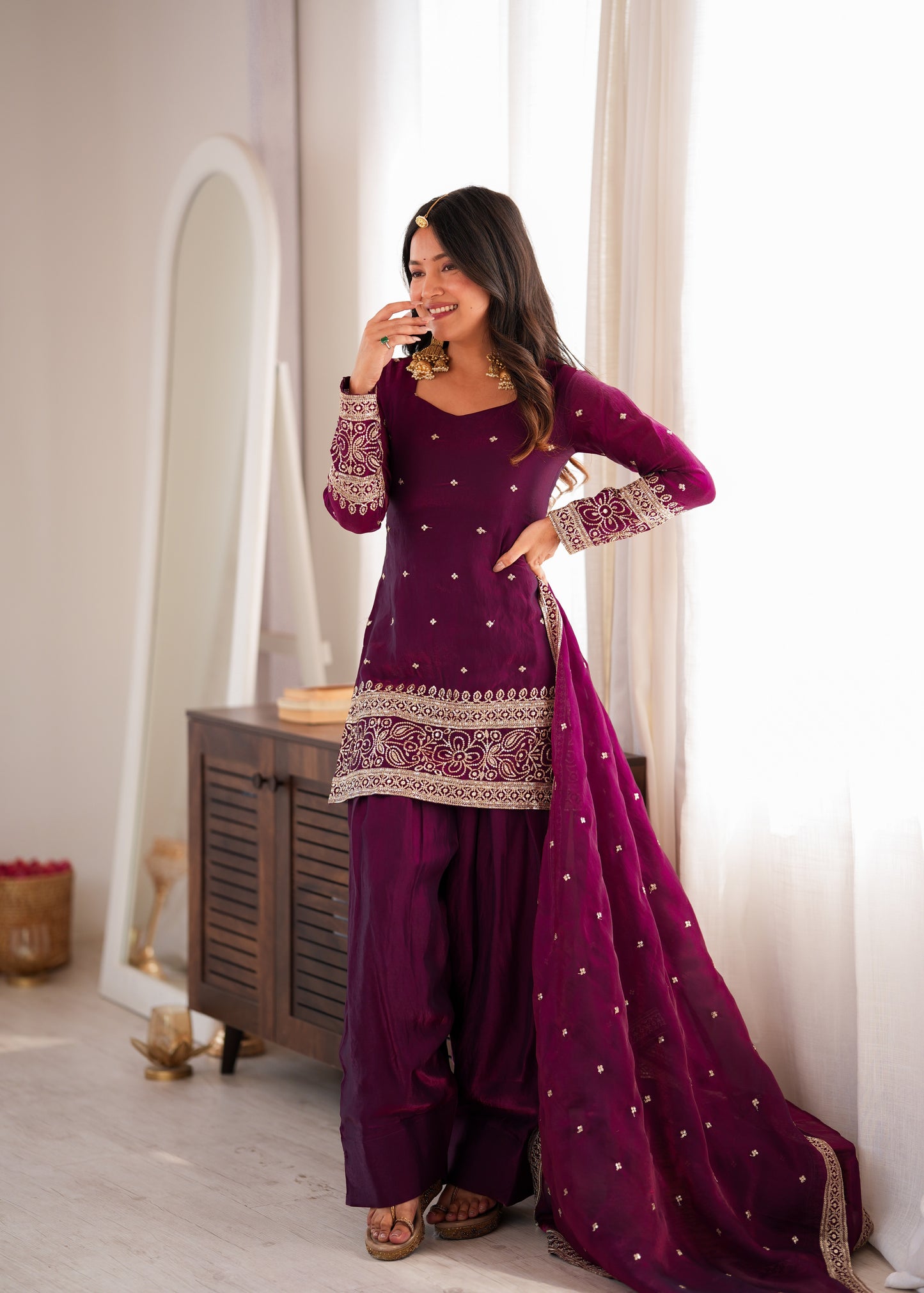 LadyVastara Heavy Fendy Silk Embroidered Kurta with Farshi Shalwar & Roman Silk Dupatta