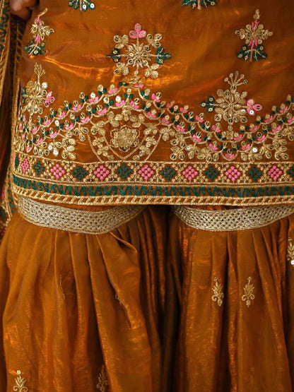 LadyVastara Designer Heavy Fandy Silk Kurta Sharara Palazzo Set with Embroidery & Dupatta