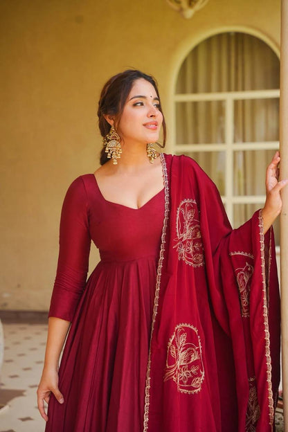 LadyVastara Ethnic Roman Silk Anarkali Set with Plazzo for Women