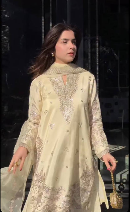 LadyVastara Premium Sequence Embroidered Crepe Silk Sharara Set