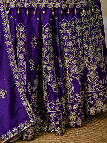 LadyVastara Royal Purple Luxurious Wedding & Party Wear Heavy Embroidered Sharara Suit