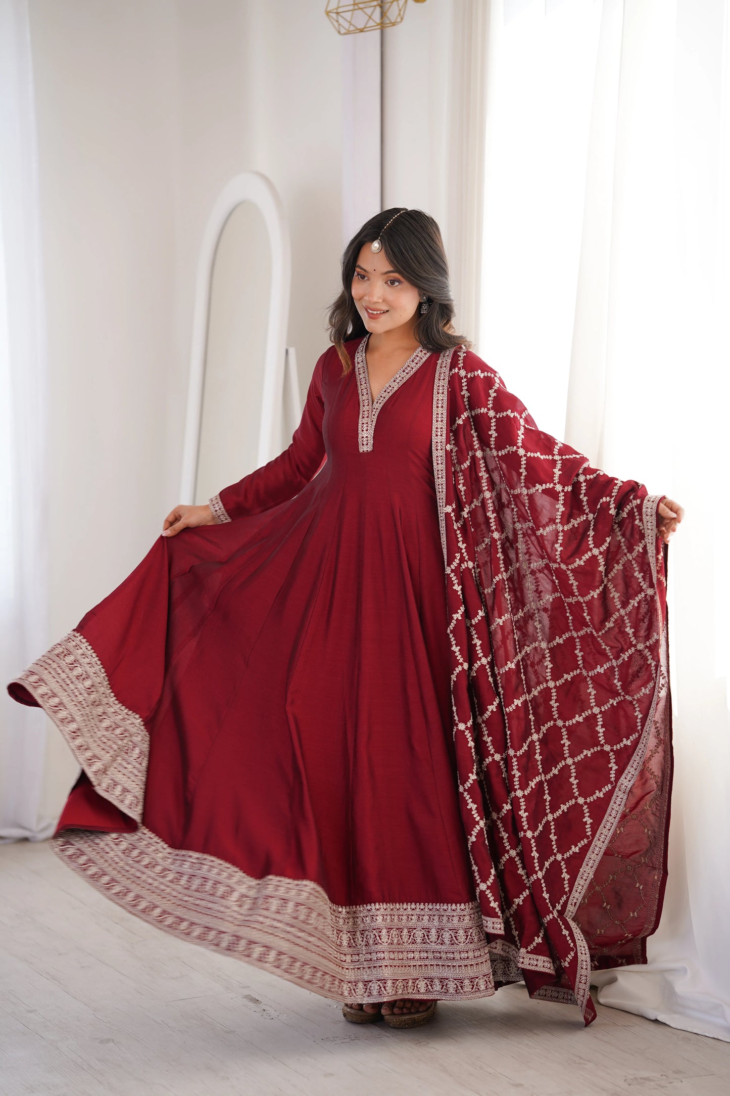 LadyVastara Royal Blooming Vichitra Silk Full Kali Anarkali Gown Set
