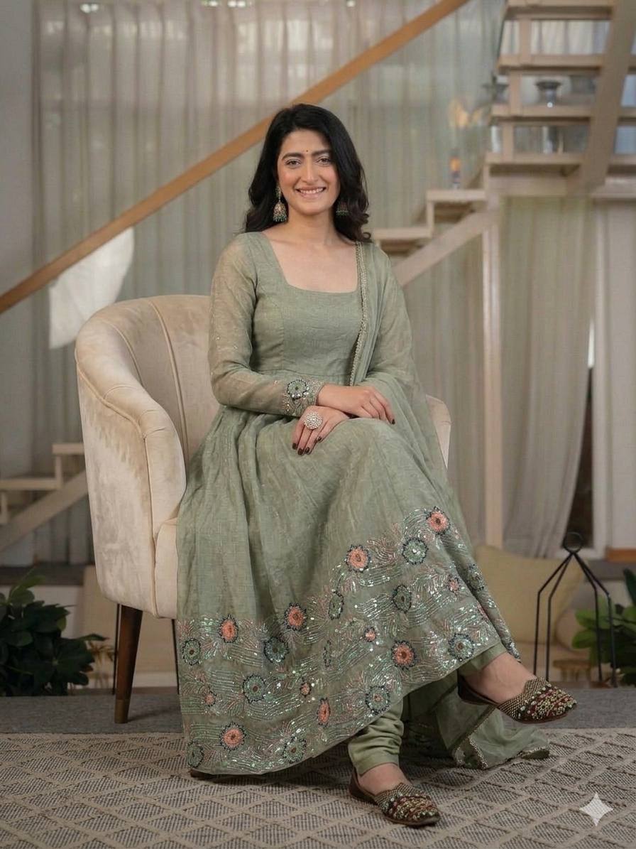 LadyVastara Designer Anarkali Gown for Women with Pant & Dupatta