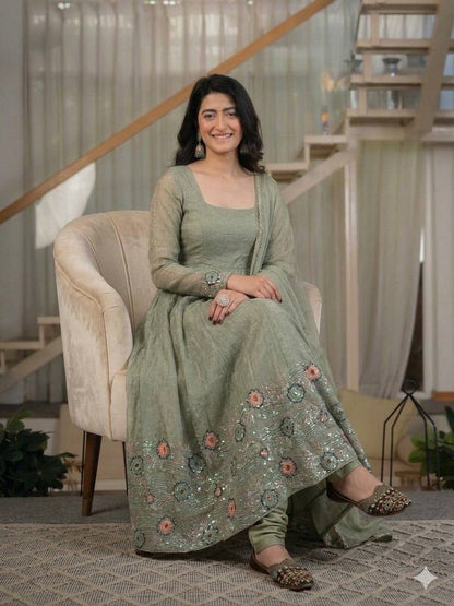 LadyVastara Designer Anarkali Gown for Women with Pant & Dupatta