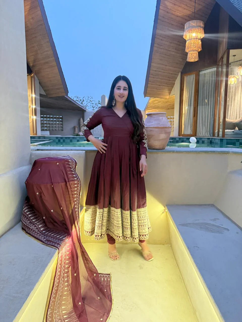 LadyVastara Traditional Vichitra Silk Anarkali with Modern Embroidery Design