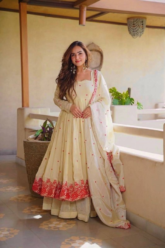LadyVastara Pure Cosmos Silk Anarkali Sharara Set with Embroidered Dupatta