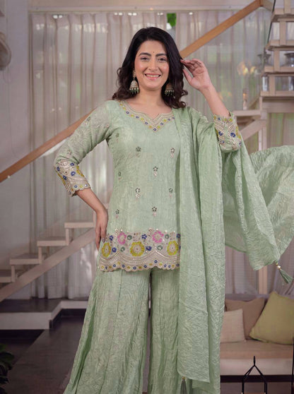Heavy Fendi Crush Embroidered  Palazzo Set