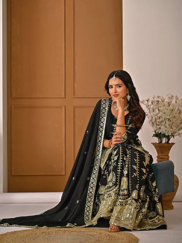 LadyVastara Designer Heavy Vichitra Silk Sharara Palazzo Set