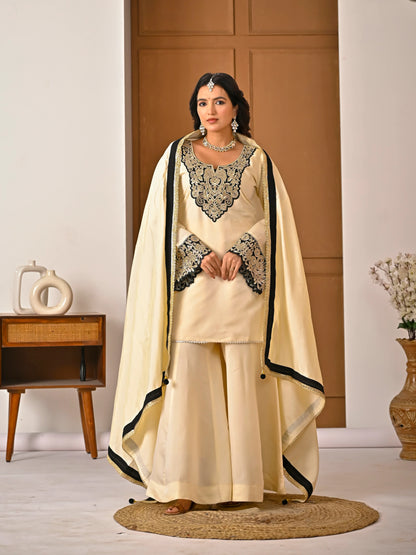 LadyVastara Embroidered Roman Silk Sharara Set with Dupatta | Evening & Party Wear