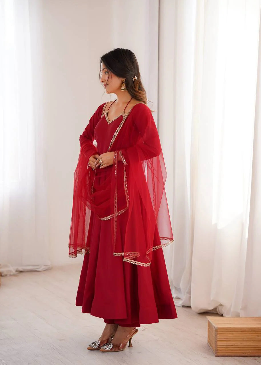 LadyVastara Designer Lace Work Anarkali Gown with Net Dupatta