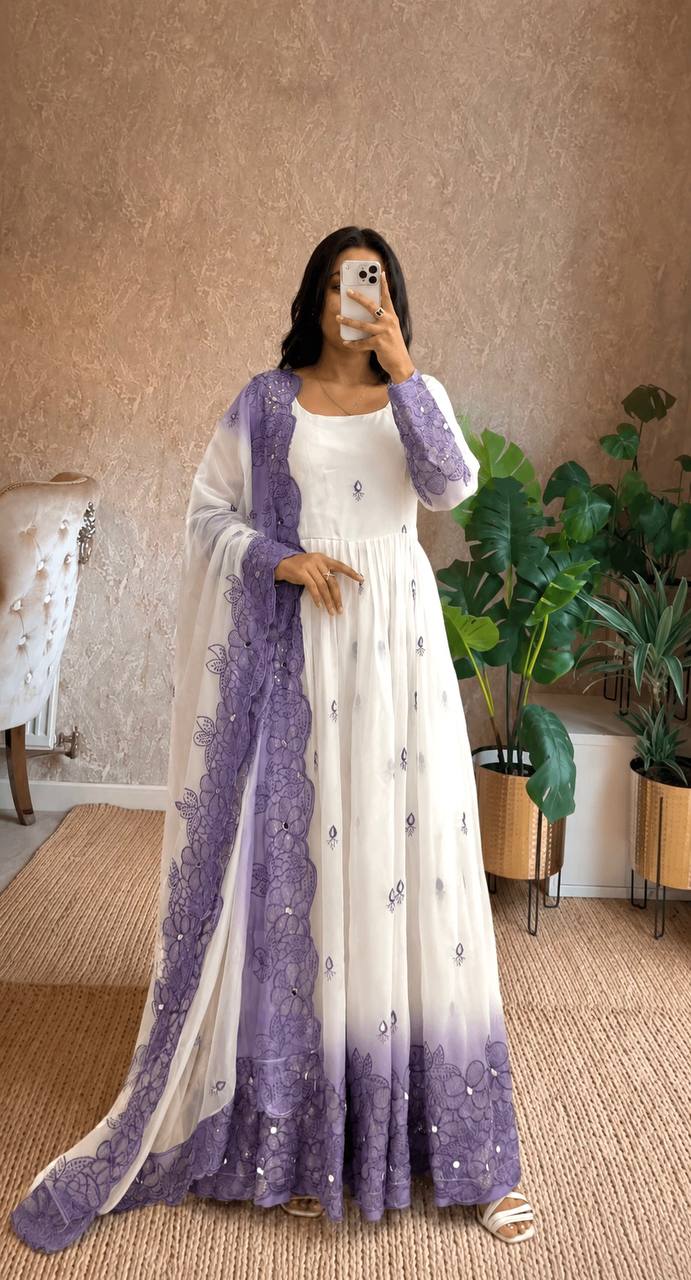 LadyVastara Premium Star Georgette Sequence & Mirror Work Gown with Pant
