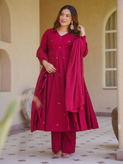 LadyVastara Heavy Roman Silk Embroidered Anarkali Kurta Set with Palazzo & Chanderi Silk Dupatta