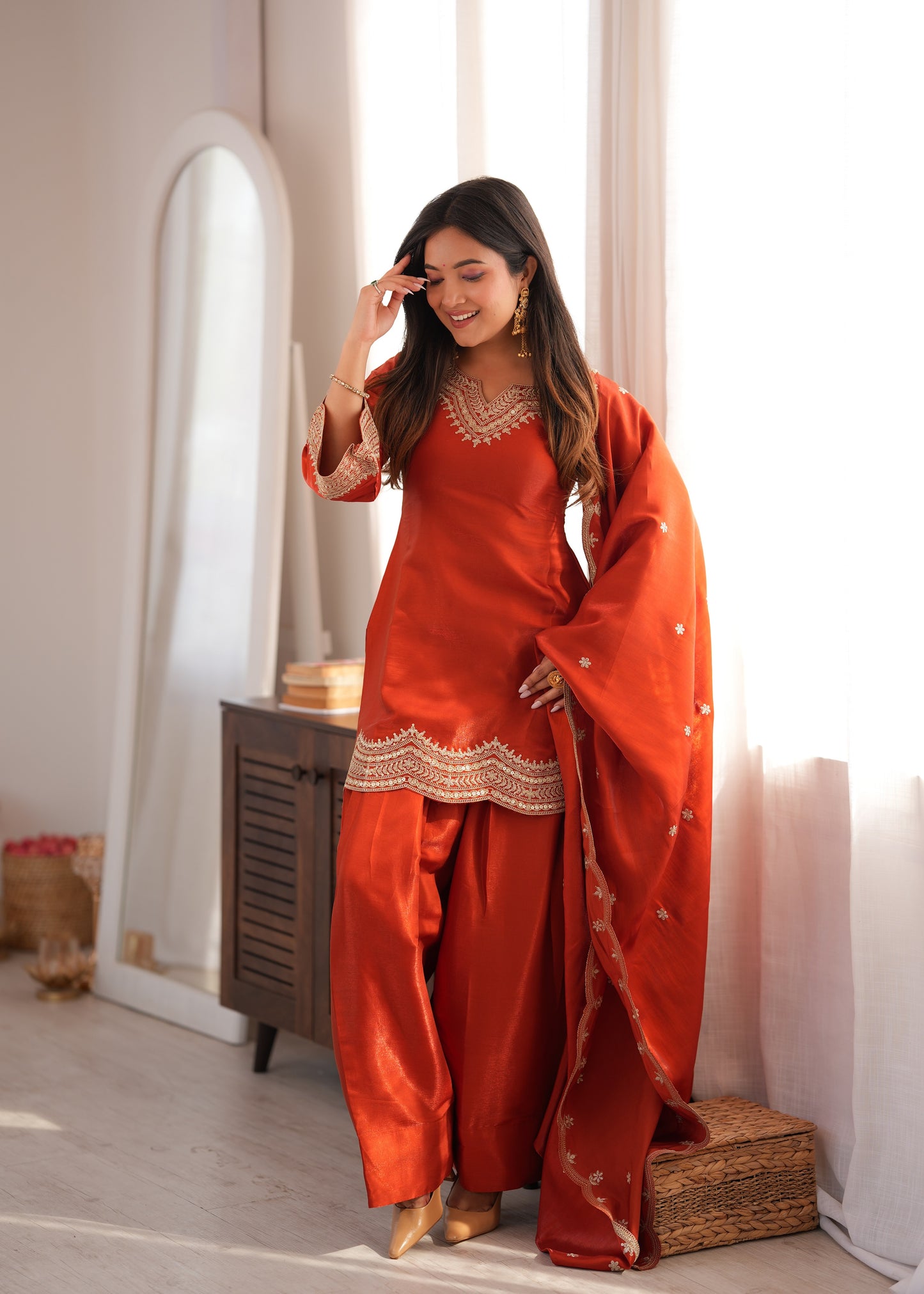 LadyVastara Women's Premium Farshi Suit Set | Glass Roman Silk | Festive & Wedding Wear