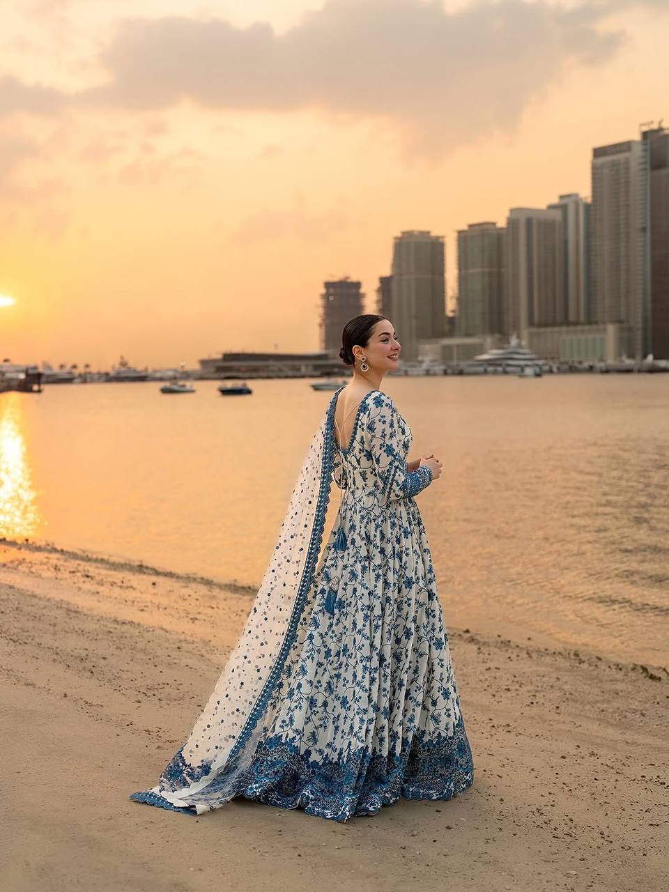 Ladyvastara Elegant Embroidered Faux Georgette Gown Set with Organza Dupatta