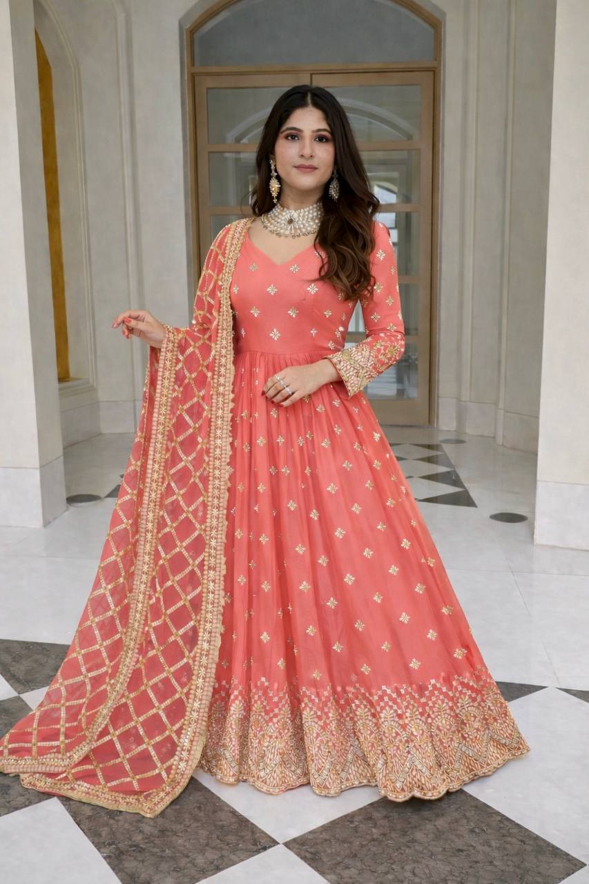 LadyVastara Designer Heavy Georgette Gown with Dupatta Set