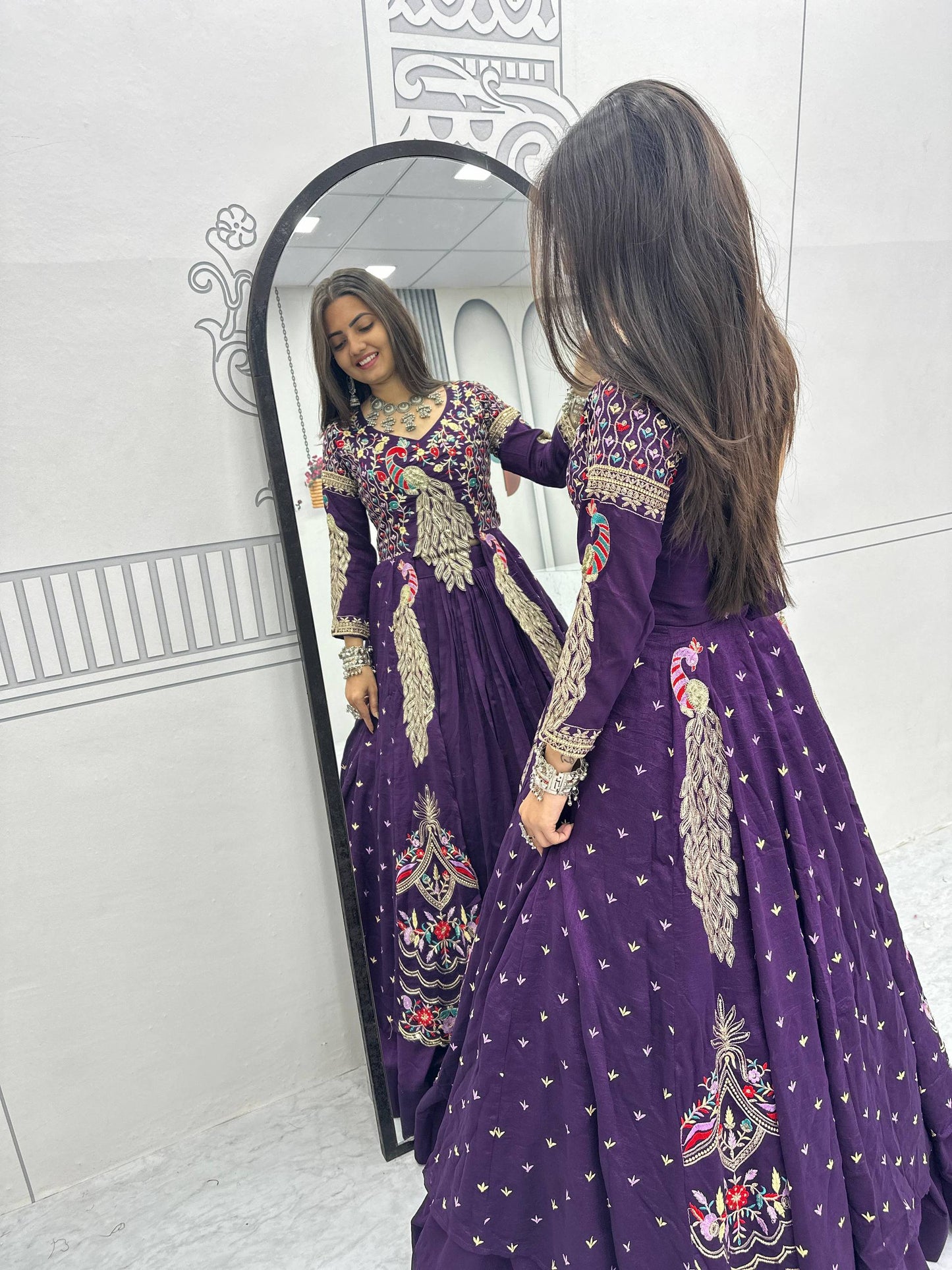 Lady Vastara Festival Special Pure Vichitra Crop Top Lehenga Set with Heavy Work