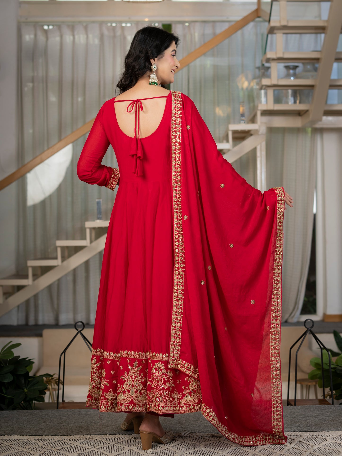 LadyVastara Heavy Rangoli Crush Embroidered Anarkali Suit Set with Pant & Dupatta