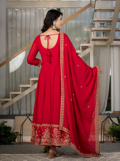 LadyVastara Heavy Rangoli Crush Embroidered Anarkali Suit Set with Pant & Dupatta