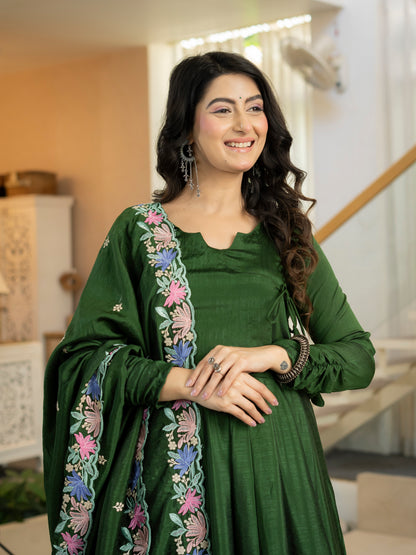 Designer Heavy NC Vichitra Silk Anarkali Suit Set
