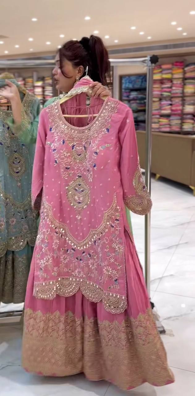 LadyVastara Mint Green Embroidered Sharara Suit | Perfect for Wedding Functions & Reception