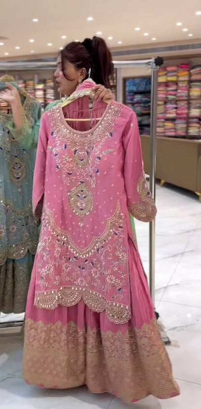LadyVastara Mint Green Embroidered Sharara Suit | Perfect for Wedding Functions & Reception