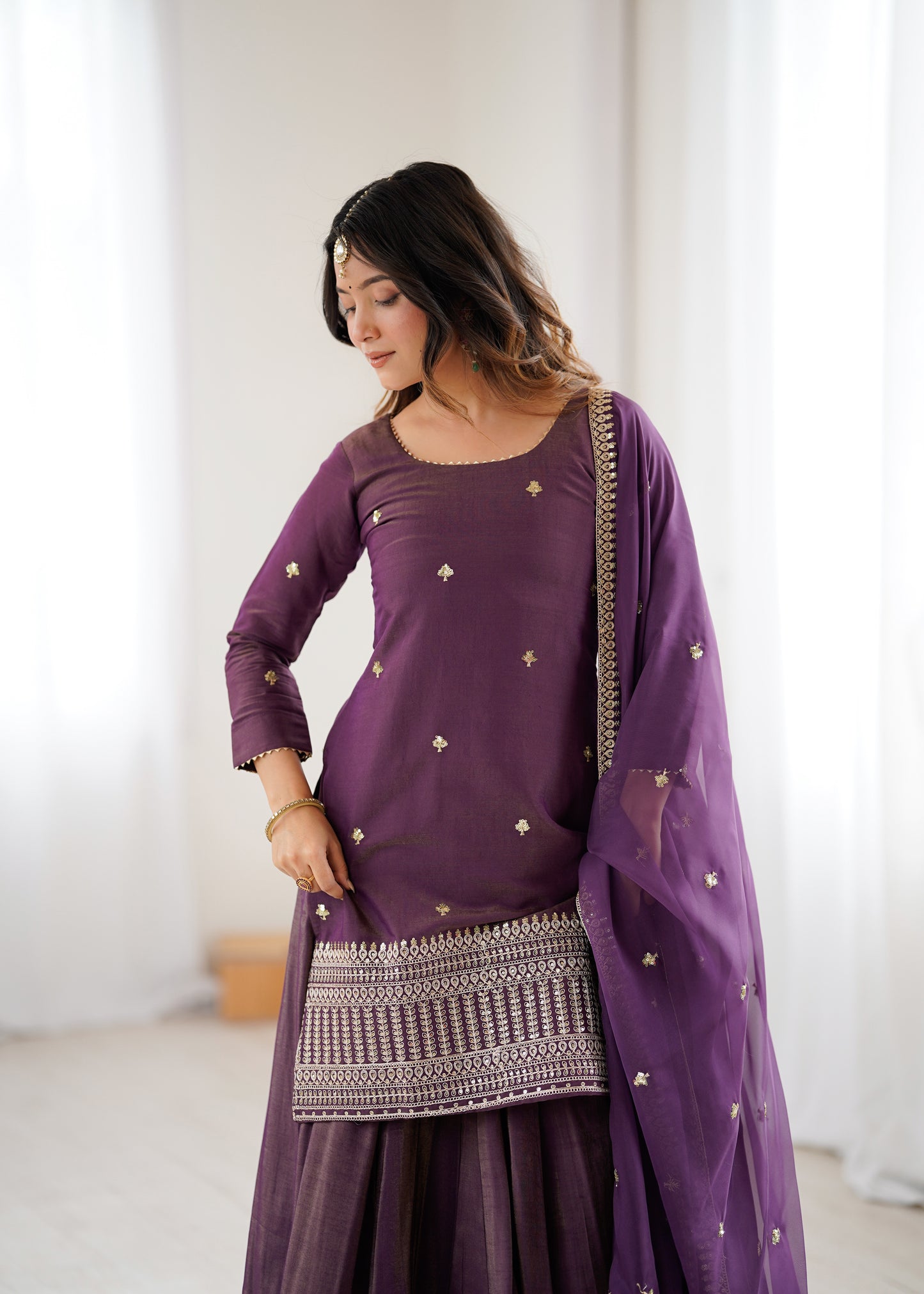 LadyVastara Designer Chanderi Silk Kurta Lehenga Set