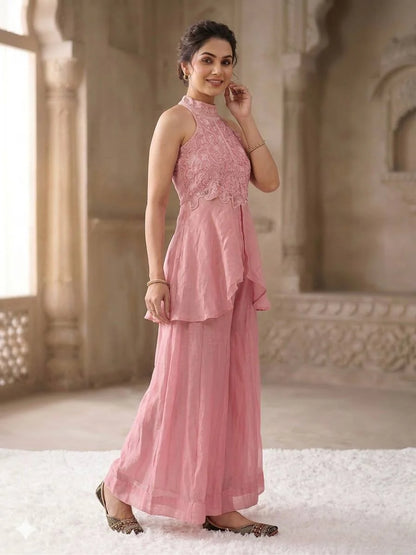 LadyVastara Luxury Fandy Crush Beads Work Sharara Co-Ord Set