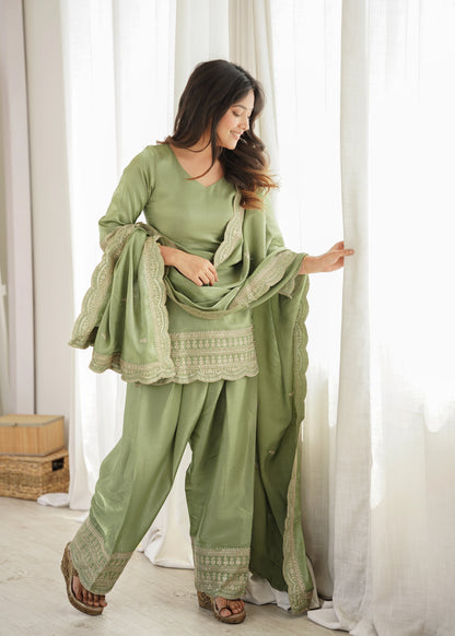 LadyVastara Designer Glass Roman Silk Farshi Salwar Suit with Sequence Dori Jari Work