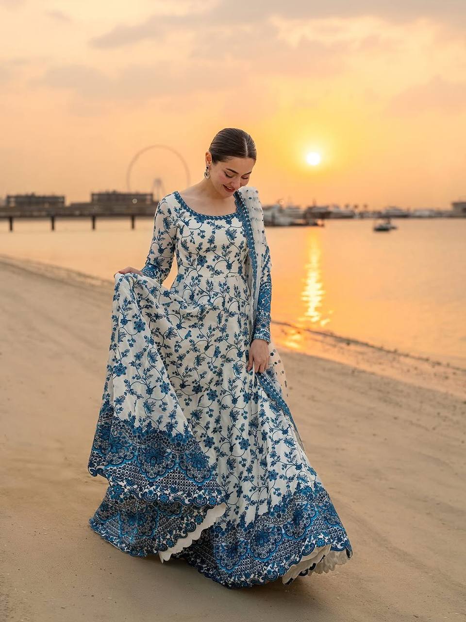 Ladyvastara Elegant Embroidered Faux Georgette Gown Set with Organza Dupatta