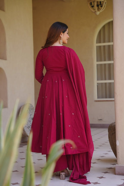 LadyVastara Heavy Roman Silk Embroidered Anarkali Kurta Set with Palazzo & Chanderi Silk Dupatta