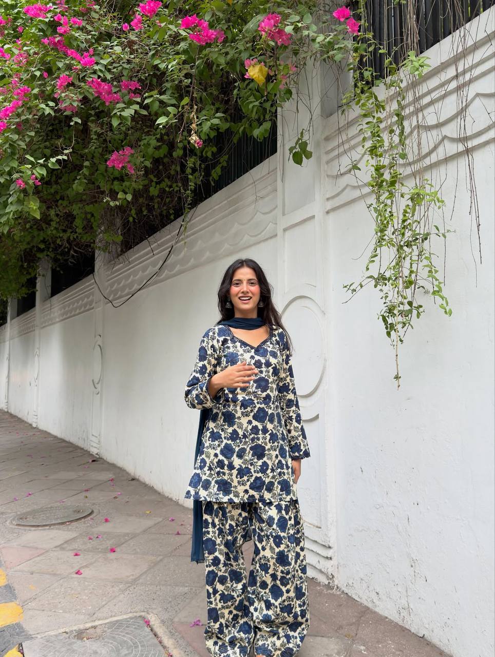 Premium Pure Cambric Cotton Kurti with Farshi Pant & Faux Georgette Dupatta Set