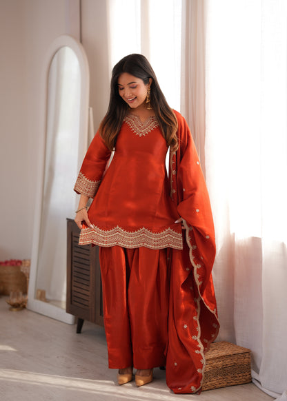 LadyVastara Women's Premium Farshi Suit Set | Glass Roman Silk | Festive & Wedding Wear