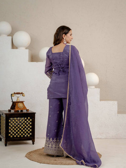 LadyVastara Elegant Embroidered Crunchy Silk Kurta Set with Fancy Dupatta