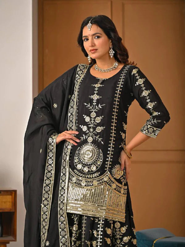 LadyVastara Designer Heavy Vichitra Silk Sharara Palazzo Set