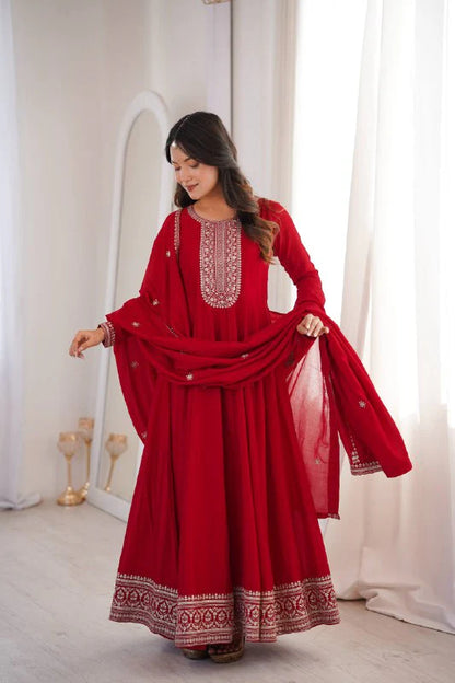 LadyVastara Designer Vichitra Silk Full Kali Anarkali Gown with Dupatta