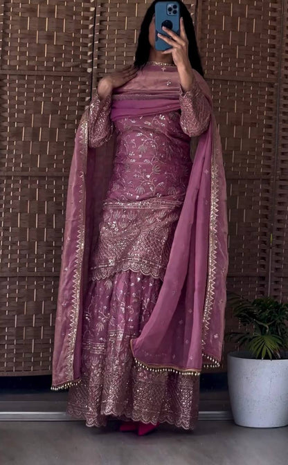 Designer Sequins Embroidered Sharara Suit with Dupatta for Women