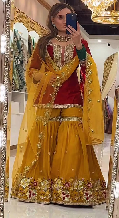 LadyVastara Designer Sharara Palazzo Suit Faux Georgette Silk | Party & Festive Wear